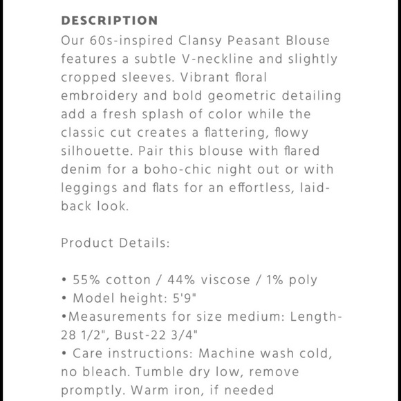 Johnny Was Clansy Peasant Blouse Sz Small NWT - Picture 8 of 9